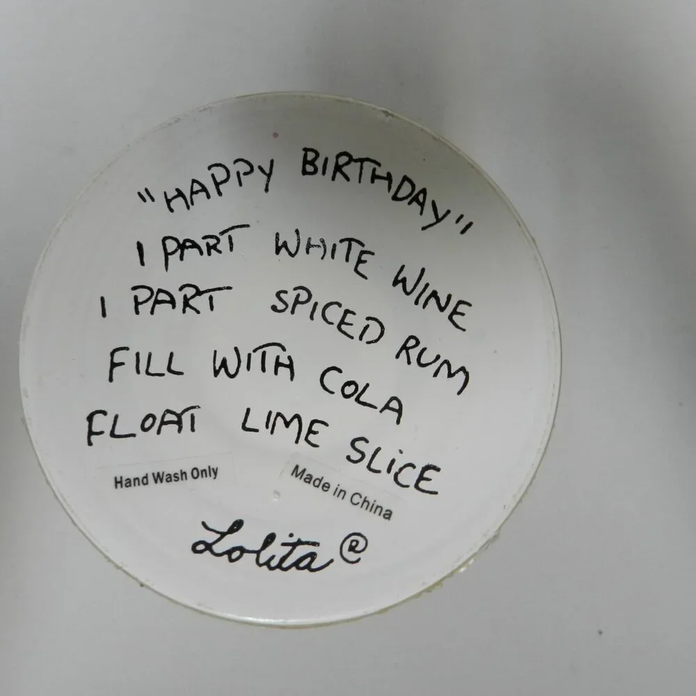 Lolita Happy Birthday Wine Glass Hand Painted Candles Recipe Bottom 15 oz w/ Box